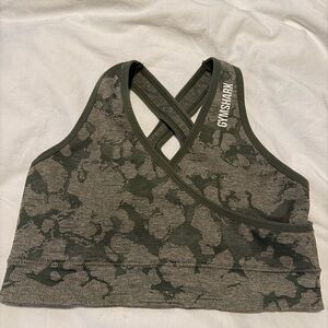 Gymshark Olive Camo Cross-Back Bra